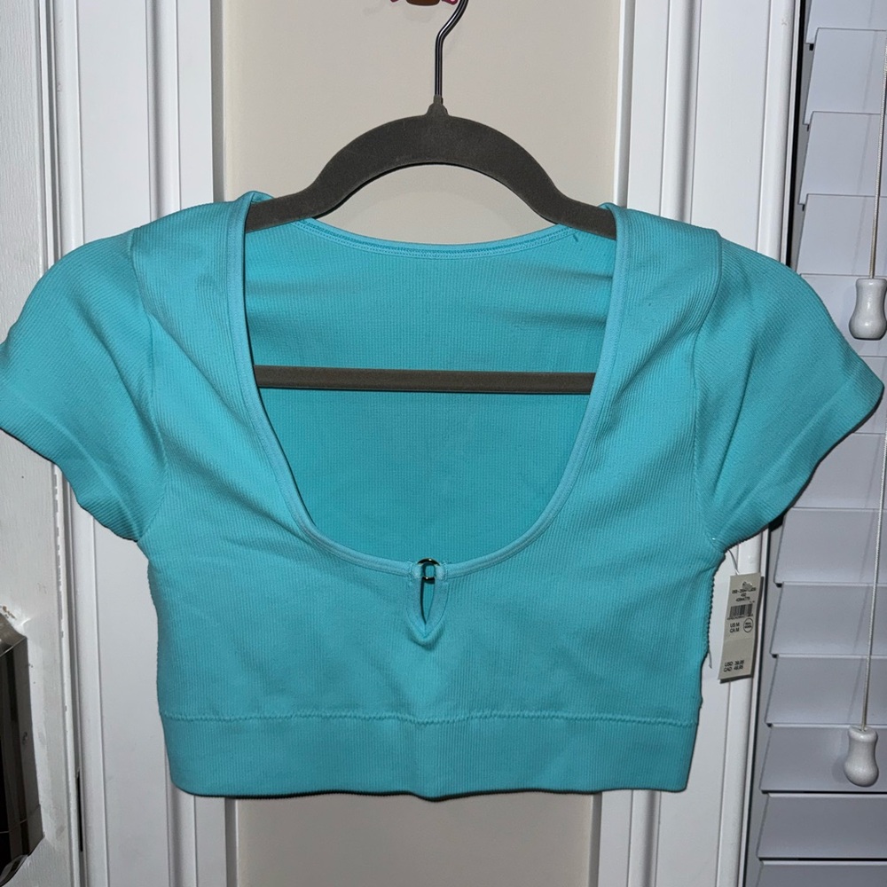 aerie Aqua Scoop Zip-Accent Crop Top